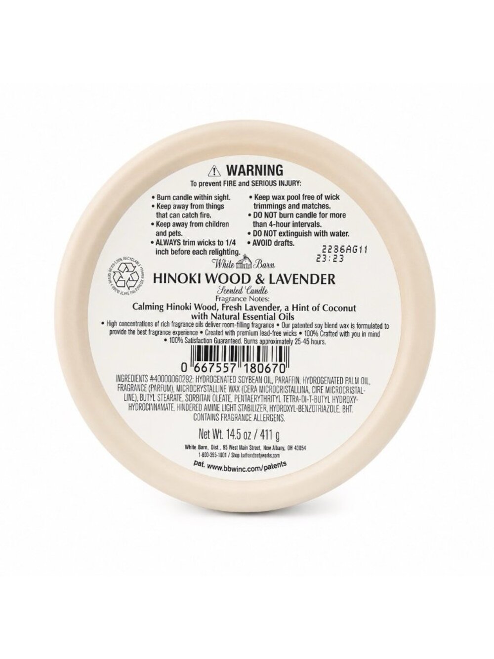 Bath & Body Works White Barn Hinoki Wood & Lavender 3 Wic Scented Candle - Picture 2 of 2